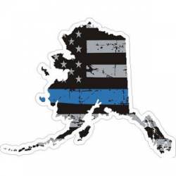 Alaska Thin Blue Line Subdued Distressed American Flag - Sticker