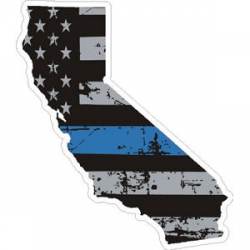 California Thin Blue Line Subdued Distressed American Flag - Sticker