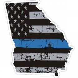 Georgia Thin Blue Line Subdued Distressed American Flag - Sticker