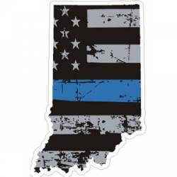 Indiana Thin Blue Line Subdued Distressed American Flag - Sticker