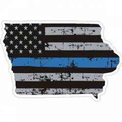 Iowa Thin Blue Line Subdued Distressed American Flag - Sticker