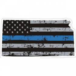Kansas Thin Blue Line Subdued Distressed American Flag - Sticker