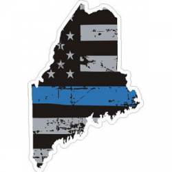 Maine Thin Blue Line Subdued Distressed American Flag - Sticker