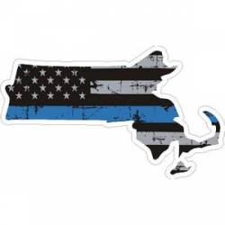 Massachusetts Thin Blue Line Subdued Distressed American Flag - Sticker