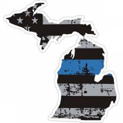 Michigan Thin Blue Line Subdued Distressed American Flag - Sticker