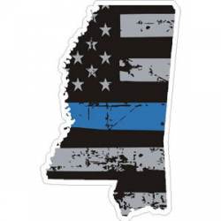 Mississippi Thin Blue Line Subdued Distressed American Flag - Sticker
