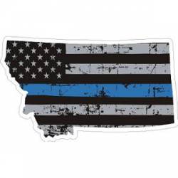 Montana Thin Blue Line Subdued Distressed American Flag - Sticker