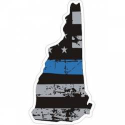 New Hampshire Thin Blue Line Subdued Distressed American Flag - Sticker