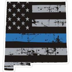 New Mexico Thin Blue Line Subdued Distressed American Flag - Sticker