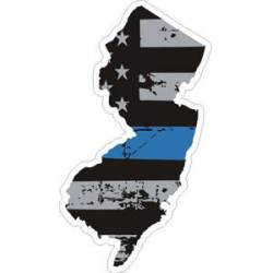 New Jersey Thin Blue Line Subdued Distressed American Flag - Sticker