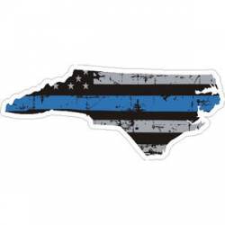 North Carolina Thin Blue Line Subdued Distressed American Flag - Sticker