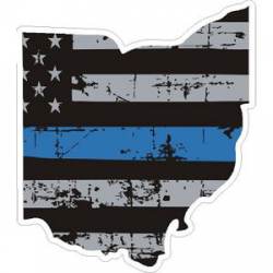 Ohio Thin Blue Line Subdued Distressed American Flag - Sticker
