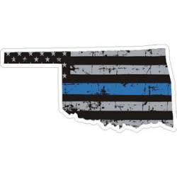 Oklahoma Thin Blue Line Subdued Distressed American Flag - Sticker