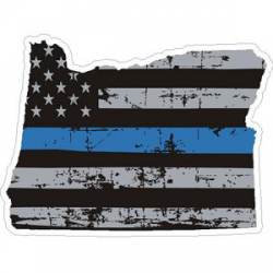 Oregon Thin Blue Line Subdued Distressed American Flag - Sticker