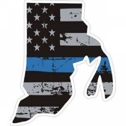 Rhode Island Thin Blue Line Subdued Distressed American Flag - Sticker
