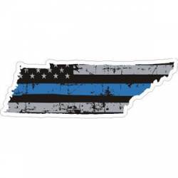Tennessee Thin Blue Line Subdued Distressed American Flag - Sticker