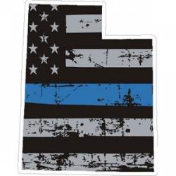 Utah Thin Blue Line Subdued Distressed American Flag - Sticker