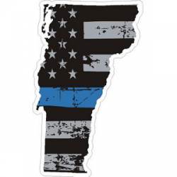 Vermont Thin Blue Line Subdued Distressed American Flag - Sticker