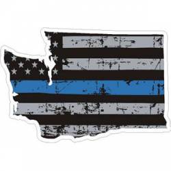 Washington Thin Blue Line Subdued Distressed American Flag - Sticker