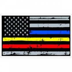 Full Line Distressed Flag Blue Yellow Red Line Dispatcher - Sticker