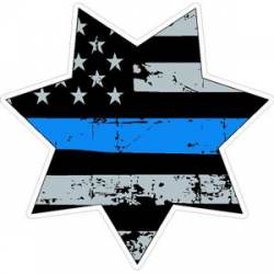 Thin Blue Line Distressed American Flag 7 Point Badge - Sticker