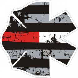 Thin Red White Line Maltese Star of Life Distressed Flag - Sticker