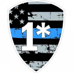 Thin Blue Line Distressed Flag 1* Shield - Sticker