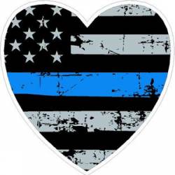 Thin Blue Line Distressed Flag Heart - Sticker