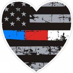 Thin Blue Red White Line Distressed American Flag Heart - Sticker
