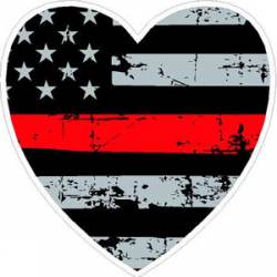 Thin Red Line Distressed American Flag Heart - Sticker
