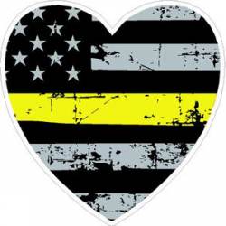 Thin Yellow Line Distressed American Flag Heart - Sticker