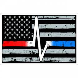 Thin Red White Blue Line Heartbeat Distressed Flag - Sticker