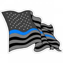 Thin Blue Line Gray Flag Waving - Sticker