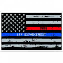 Thin Red & Blue Line Distressed American Flag - Sticker