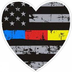 Thin Blue Red Yellow Distressed Flag Heart - Sticker