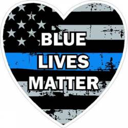Thin Blue Line Blue Lives Matter Distressed Heart - Sticker