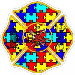 Autism Awareness Firefighter Maltese Cross - Sticker