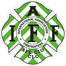 Green & White Chevrons IAFF International Association Firefighters - Sticker