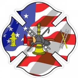 United States Flag Maltese Cross Firefighter - Sticker