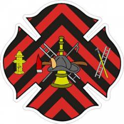 Red & Black Chevron Firefighter Maltese Cross - Sticker
