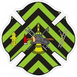 Green & Black Chevron Firefighter Maltese Cross - Sticker