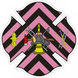 Pink & Black Chevron Firefighter Maltese Cross - Sticker