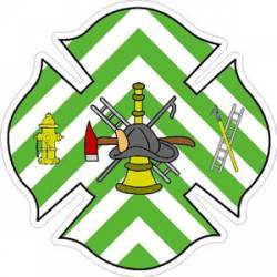 Green & White Chevron Firefighter Maltese Cross - Sticker