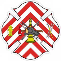 Red & White Chevron Firefighter Maltese Cross - Sticker