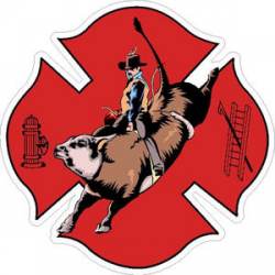 Rodeo Bull Rider Firefighter Maltese Cross - Sticker