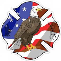 American Flag & Eagle Firefighter Maltese Cross - Sticker
