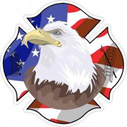 American Flag & Eagle Head Firefighter Maltese Cross - Sticker