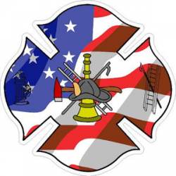 American Flag Firefighter Maltese Cross - Sticker
