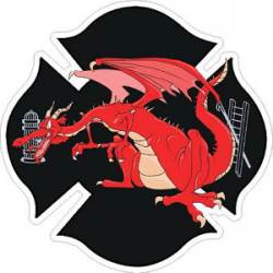 Red Dragon Firefighter Maltese Cross - Sticker
