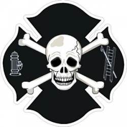 Skull & Cross Bones Firefighter Maltese Cross - Sticker